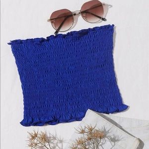 Dark Blue Frill Trim Shirred Tube Top